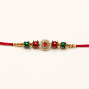 Royal Emerald & Ruby Designer Rakhi – Premium Kundan Pearl Rakhi