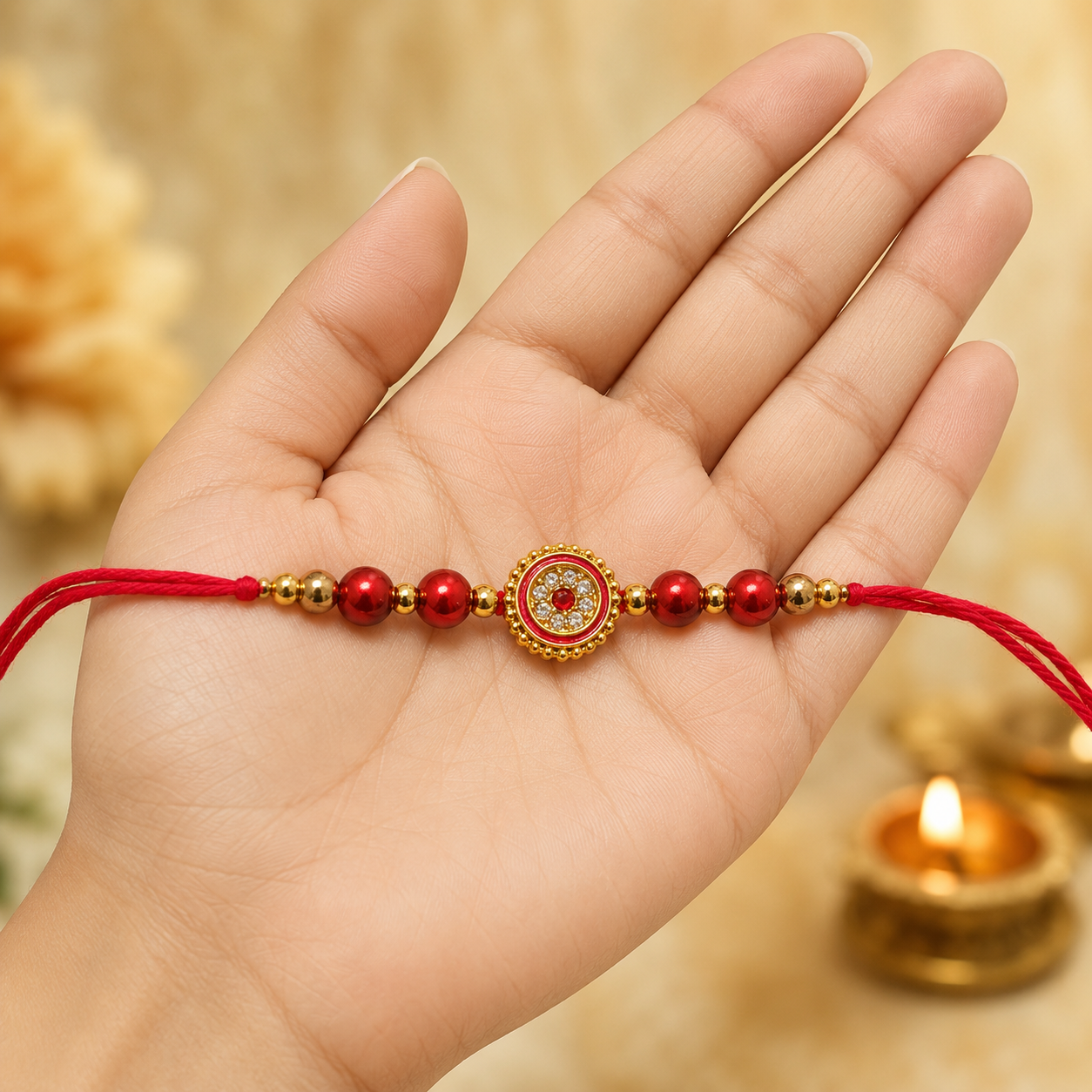 Royal Amethyst Crystal & Pearl Premium Designer Rakhi - Image 2