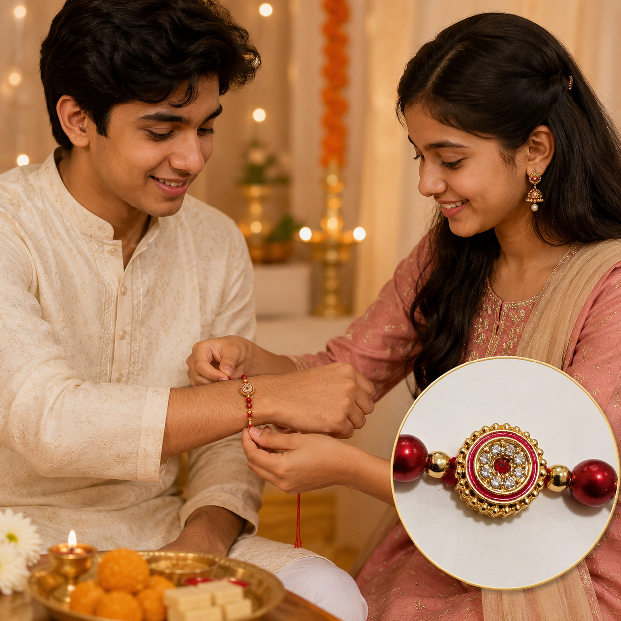 Royal Amethyst Crystal & Pearl Premium Designer Rakhi - Image 3