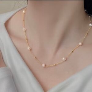 Round Waterproof Non Tarnish Imitation Pearl Necklace With 304 Stainless Steel Cable Chain For Adults