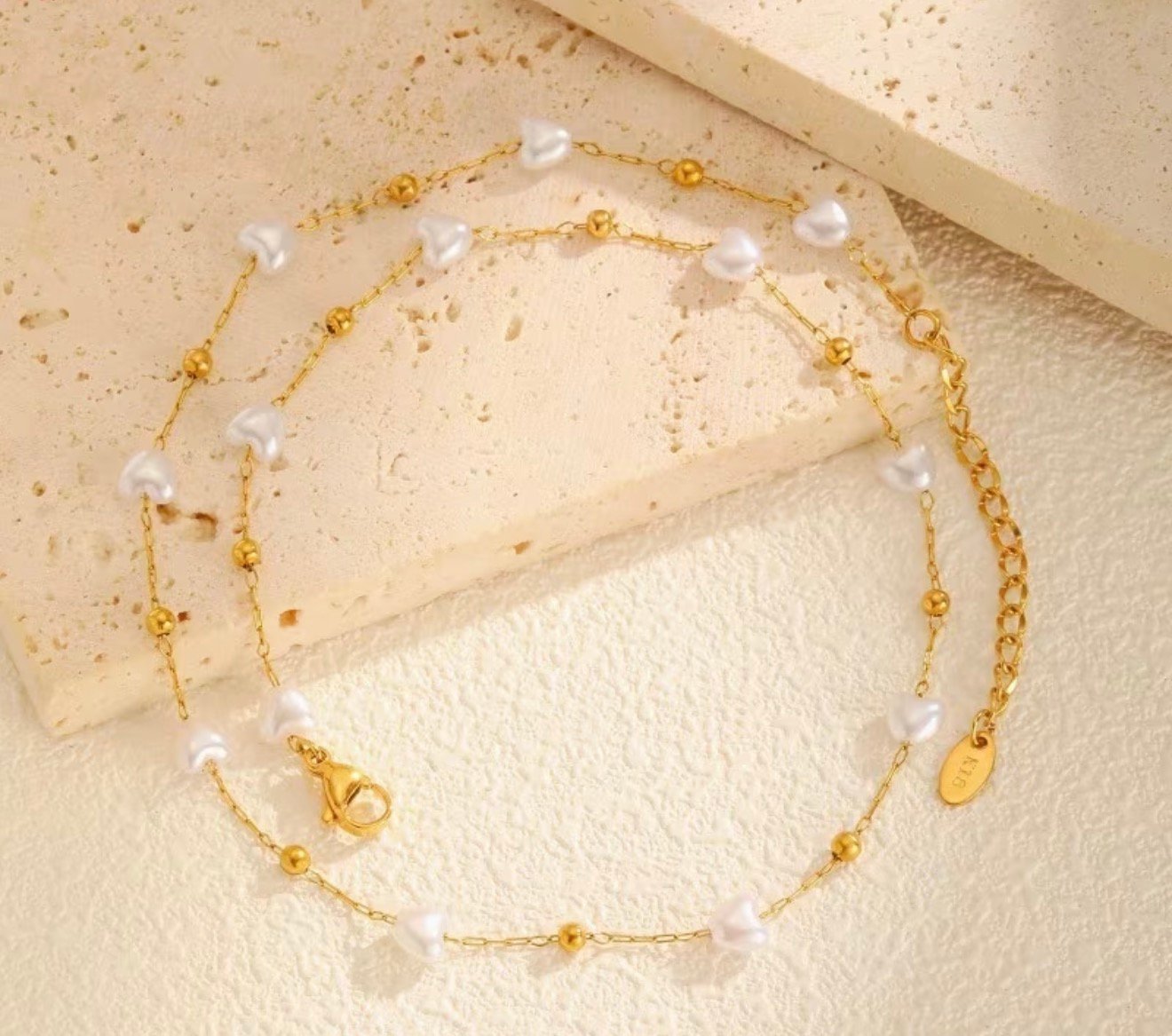 Round Waterproof Non Tarnish Imitation Pearl Necklace With 304 Stainless Steel Cable Chain For Adults — view 3 of 4
