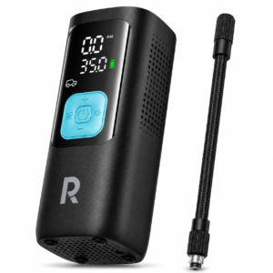 RAVPOWER 3-in-1 Smart Air Compressor with Power Bank & LED Flashlight, Cordless Portable Air Pump for Car, Motorcycle, Bicycle, Auto-Stop, Large LCD Display, Travel Accessories Included
