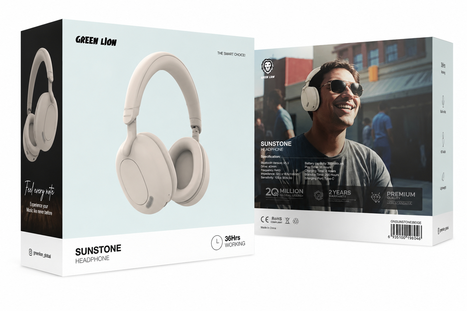 Green Lion Sunstone Wireless Headphone, Beige — view 3 of 4