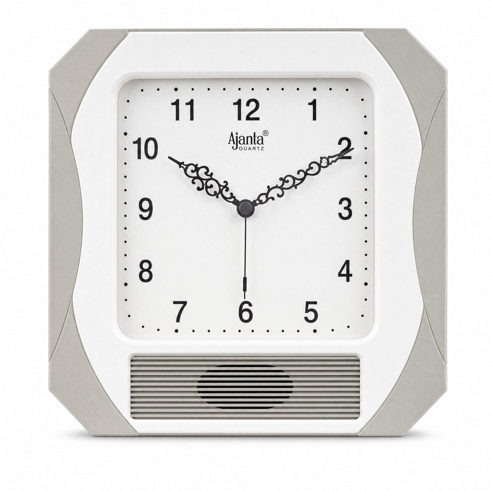 Ajanta Quartz Classic Musical Wall Clock – White & Silver