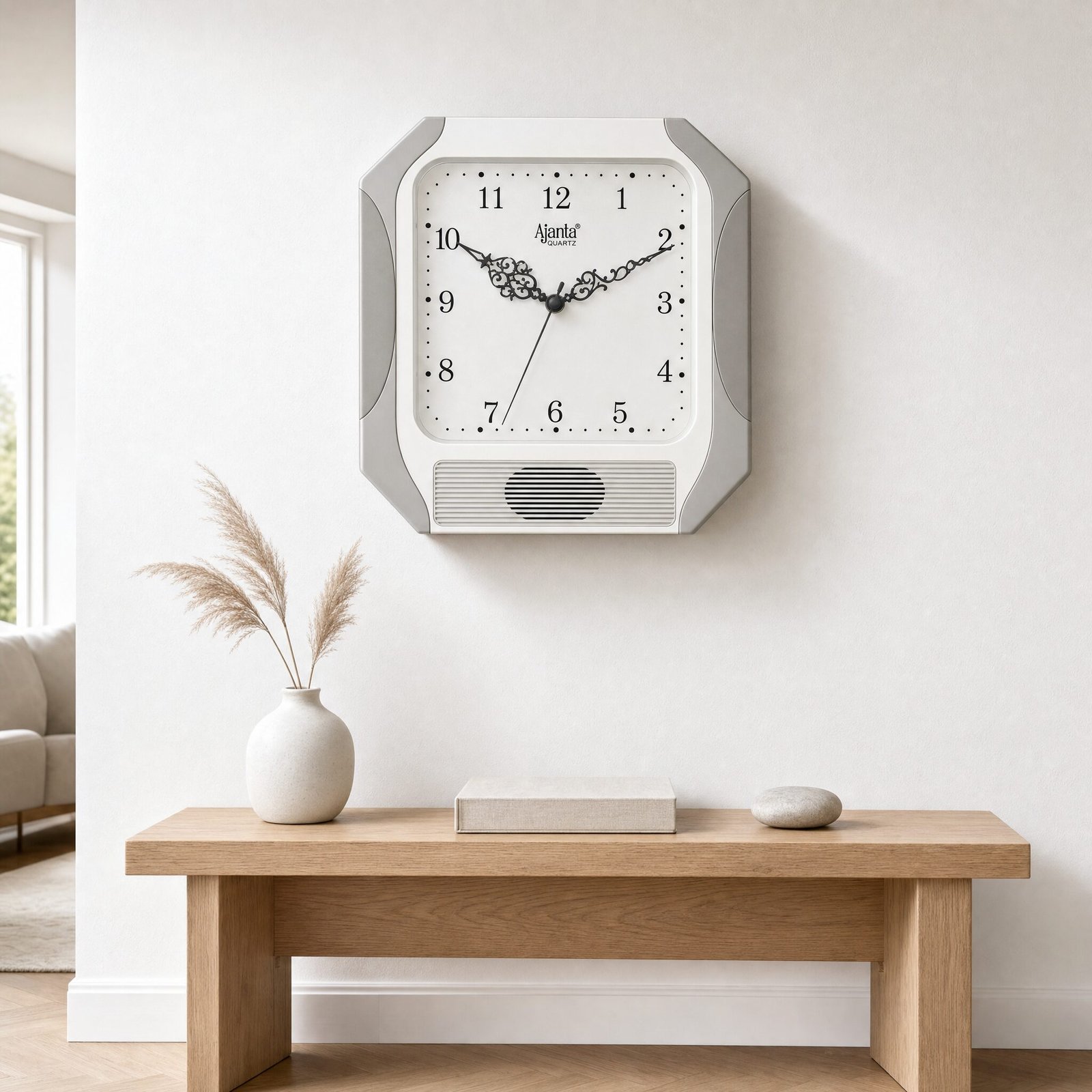 Ajanta Quartz Classic Musical Wall Clock – White & Silver — view 2 of 3