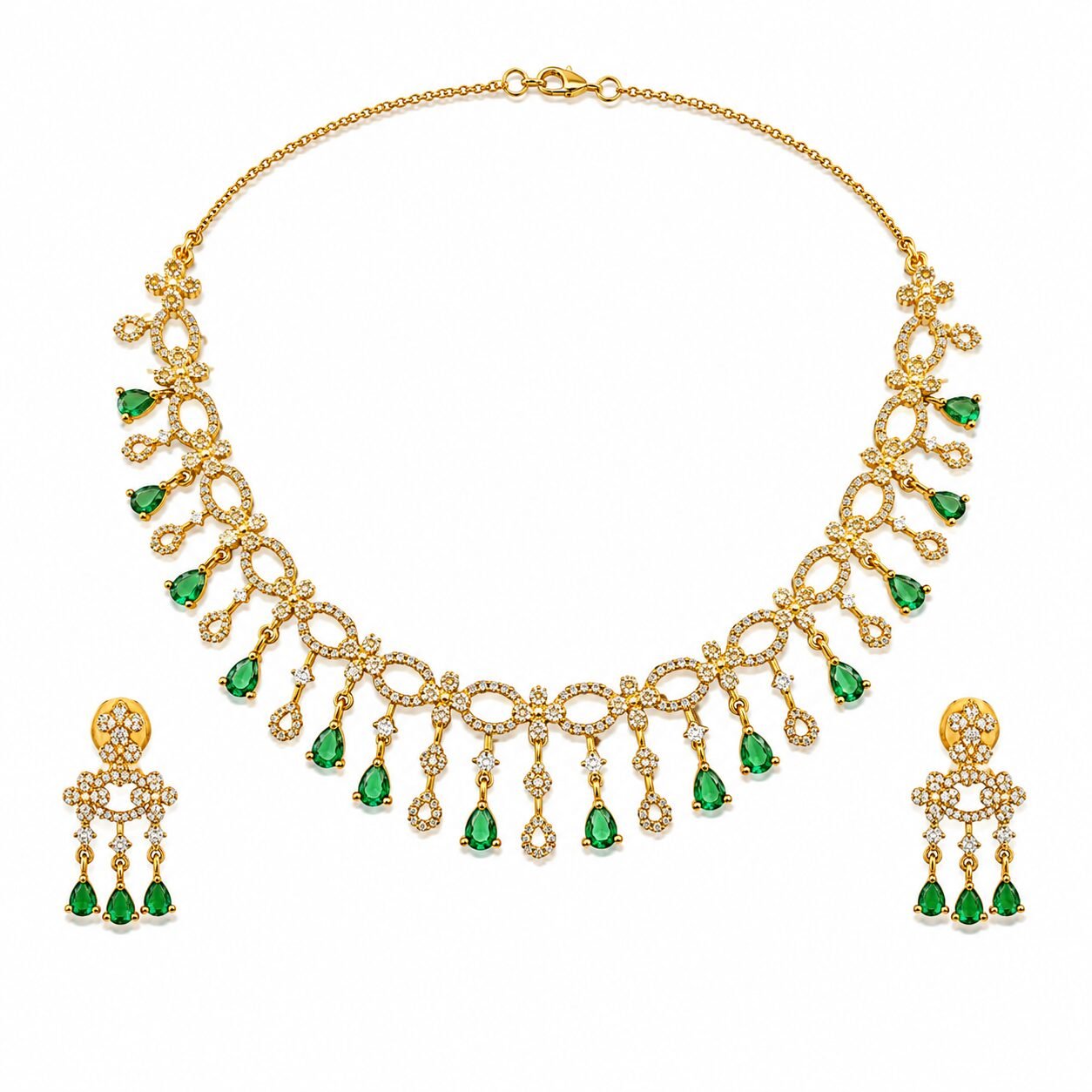 Emerald Dewdrop Floral Necklace & Earrings Set