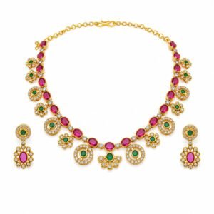 Rani Ruby & Emerald Floral Necklace Set