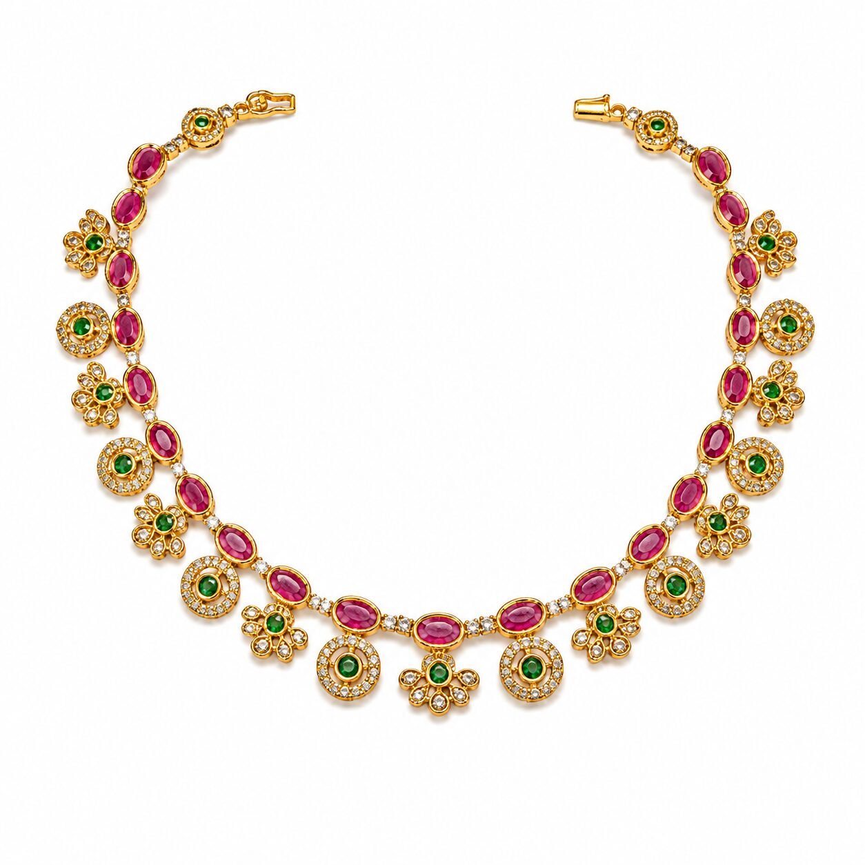Rani Ruby & Emerald Floral Necklace Set - Image 4