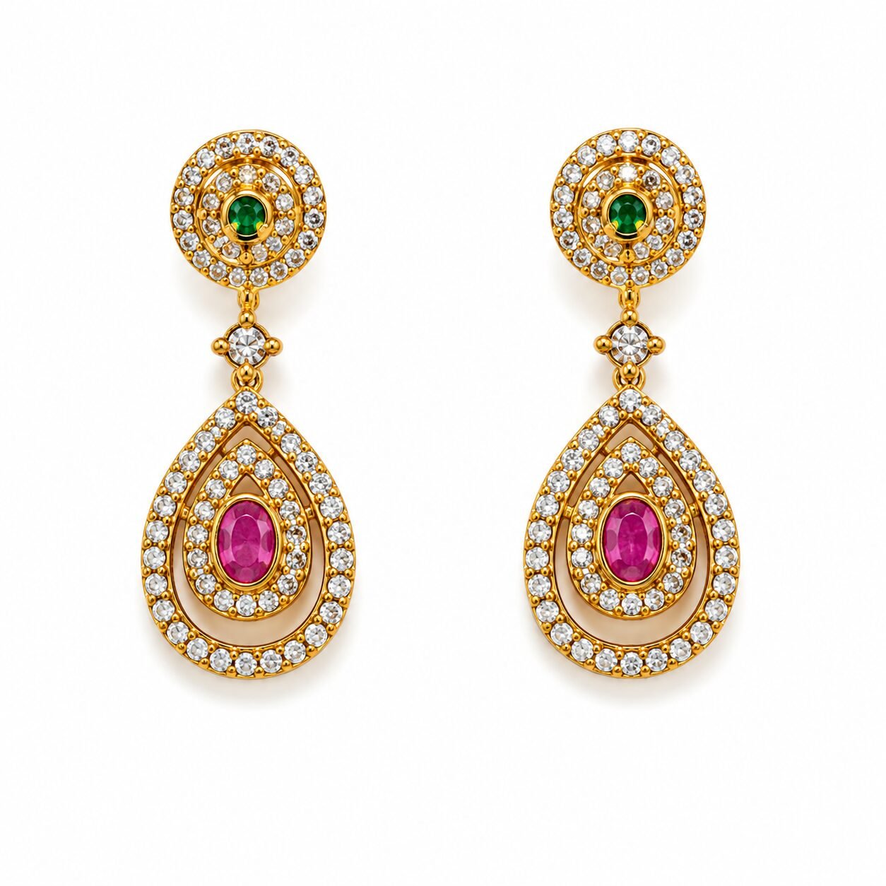 Rani Ruby & Emerald Floral Necklace Set - Image 3