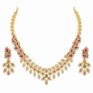 Mayura Ruby & Emerald Leaf Necklace Set
