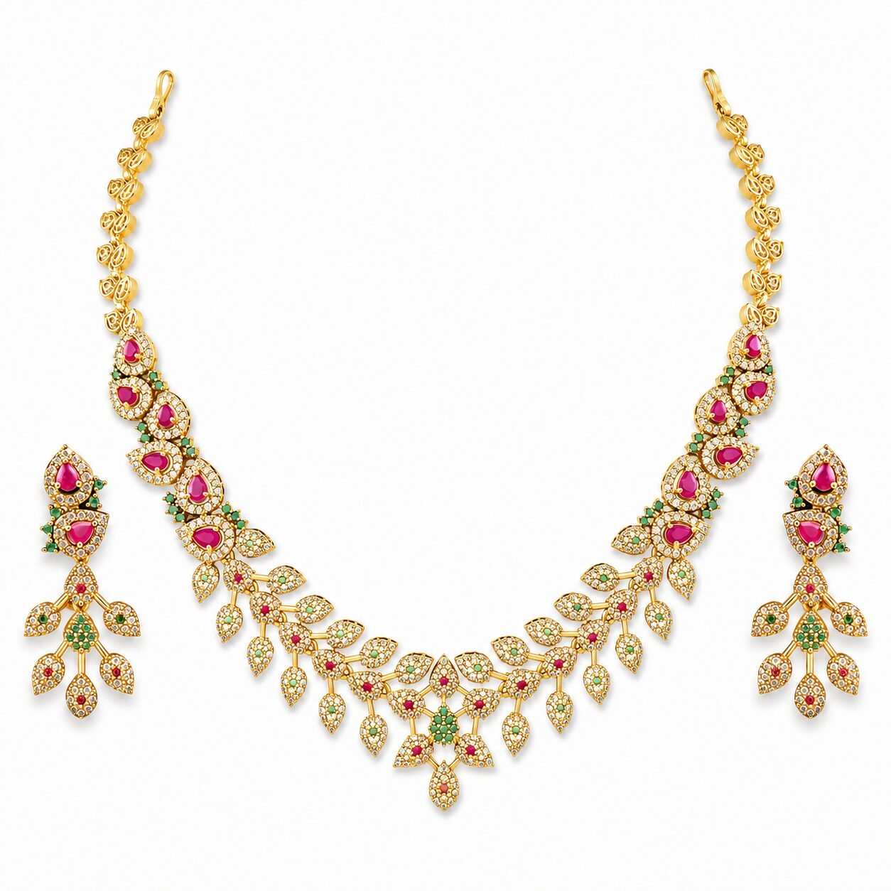 Mayura Ruby & Emerald Leaf Necklace Set