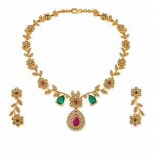 Gulnaar Emerald & Ruby Floral Necklace Set