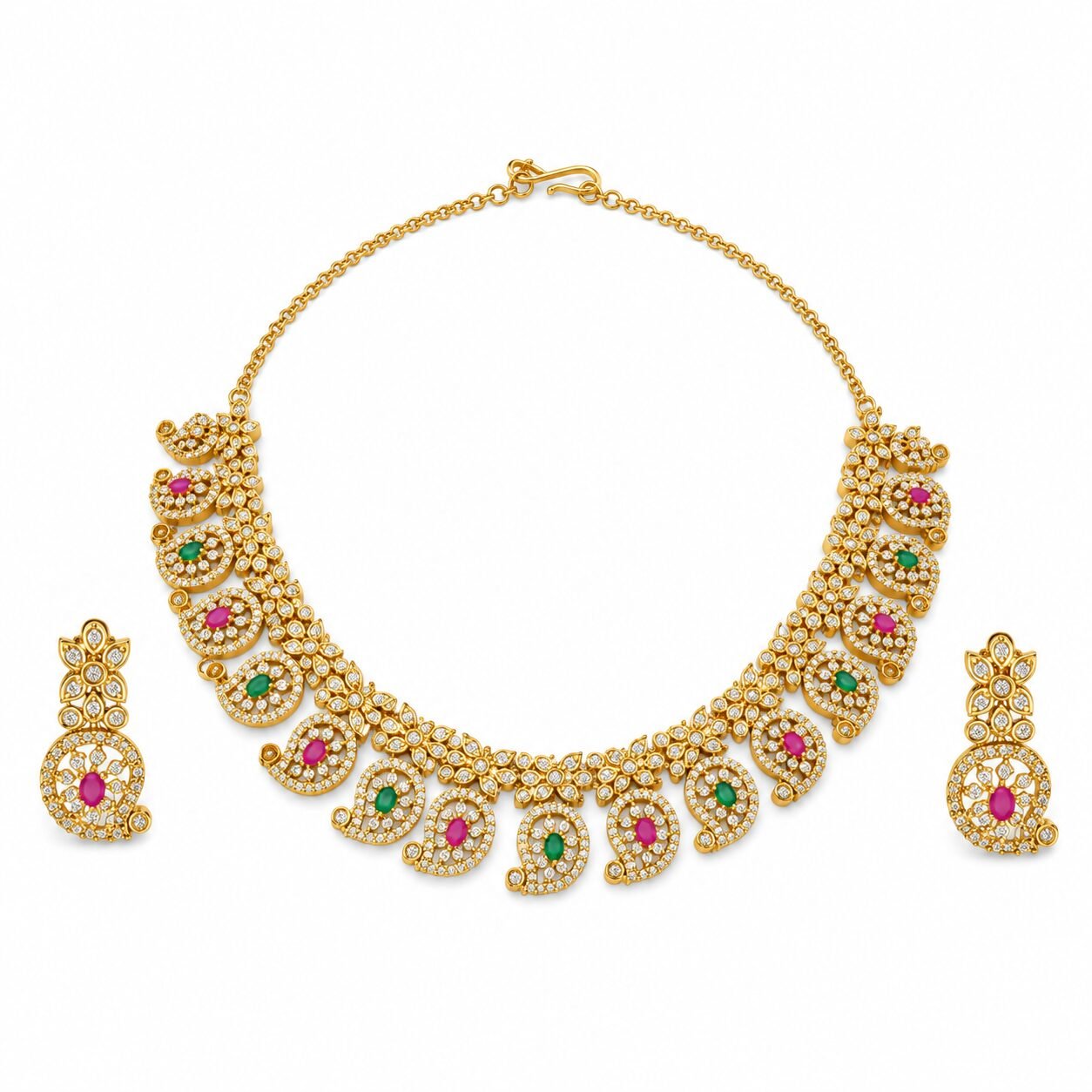 Royal Mayura Ruby & Emerald Necklace Set