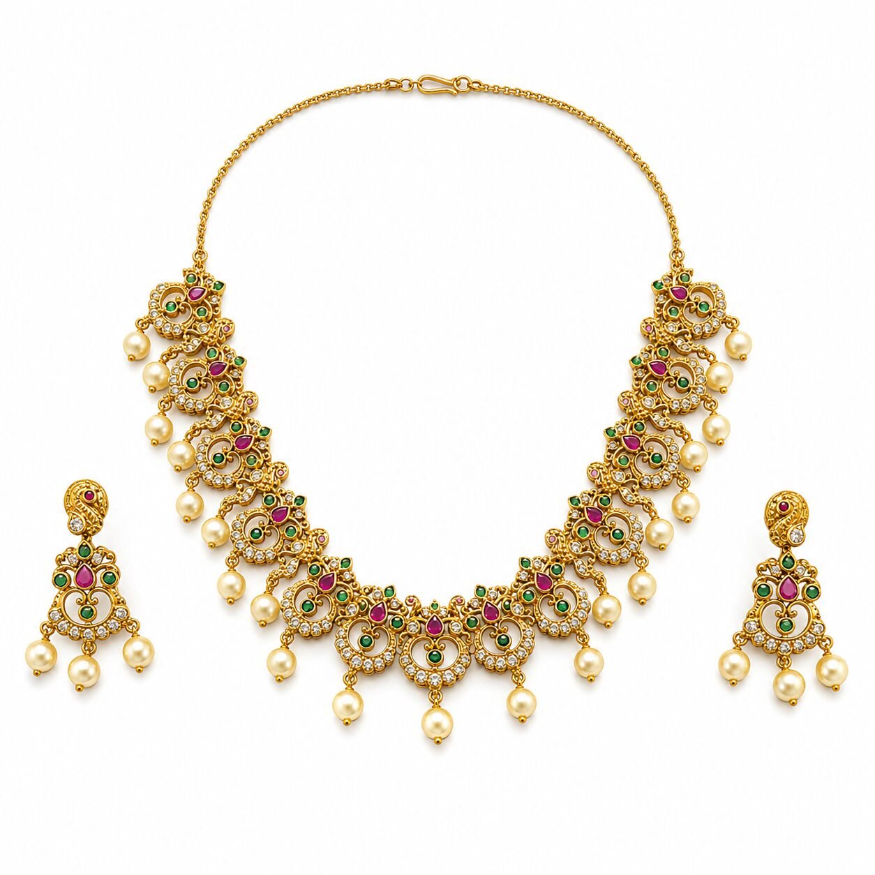 Maharani Kundan Pearl Necklace & Earrings Set