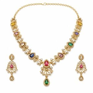 Navratna Royale Multicolour Necklace & Earrings Set
