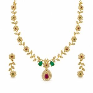 Emerald Ruby Blossom Gold-Tone Necklace Set