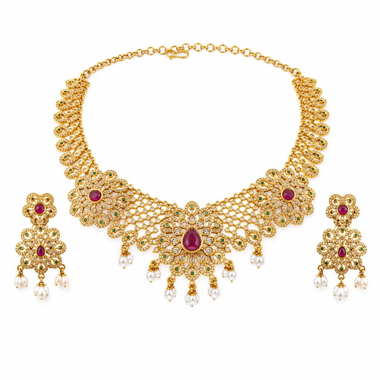 Maharani Ruby Peacock Necklace Set