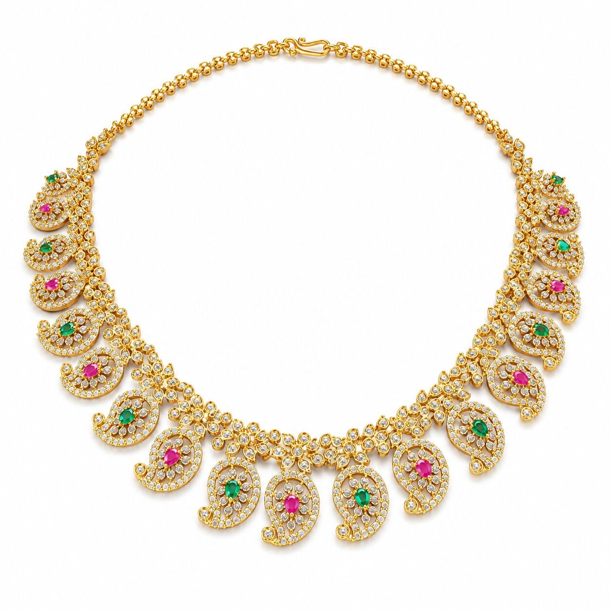 Royal Mayura Ruby & Emerald Necklace Set - Image 4