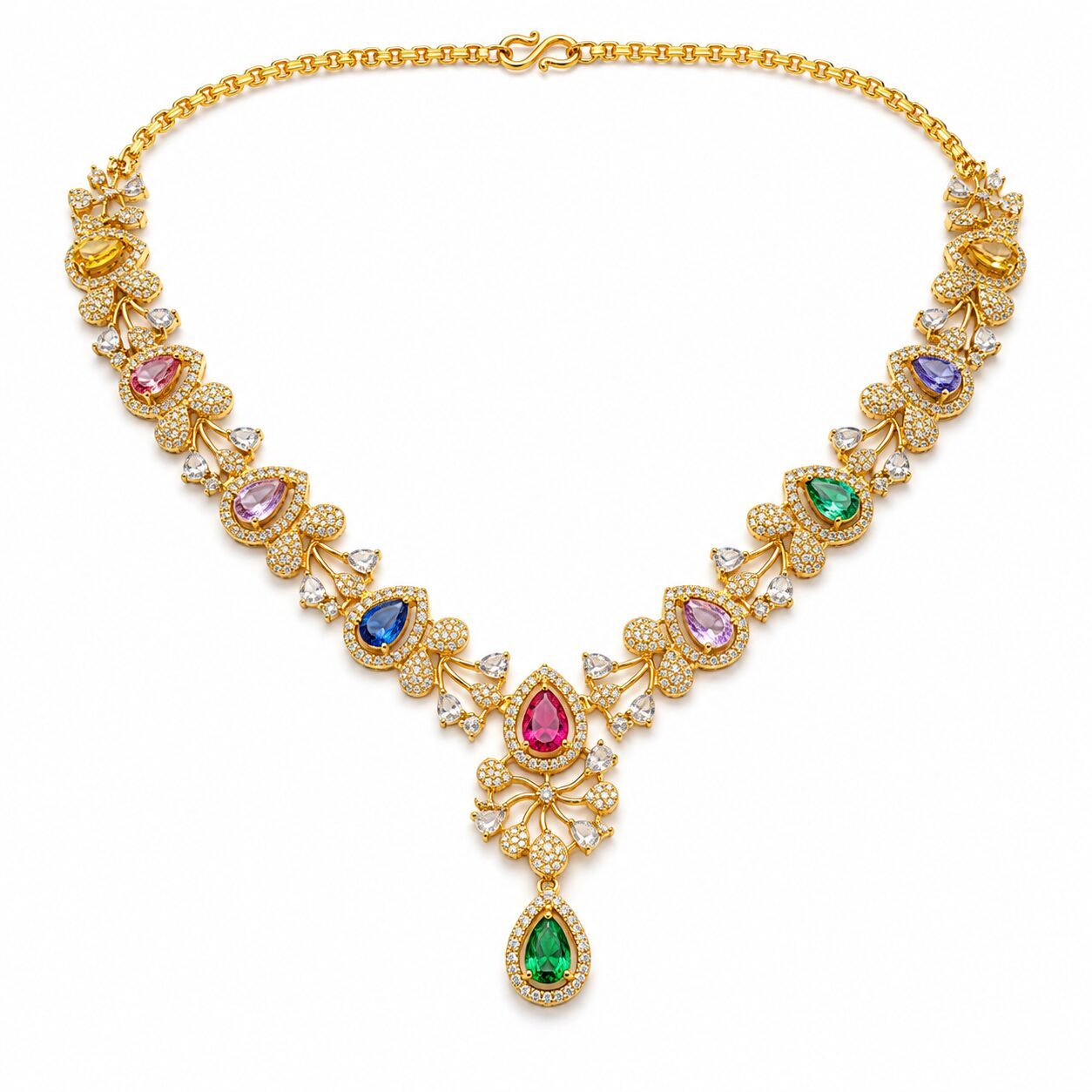 Navratna Royale Multicolour Necklace & Earrings Set - Image 4