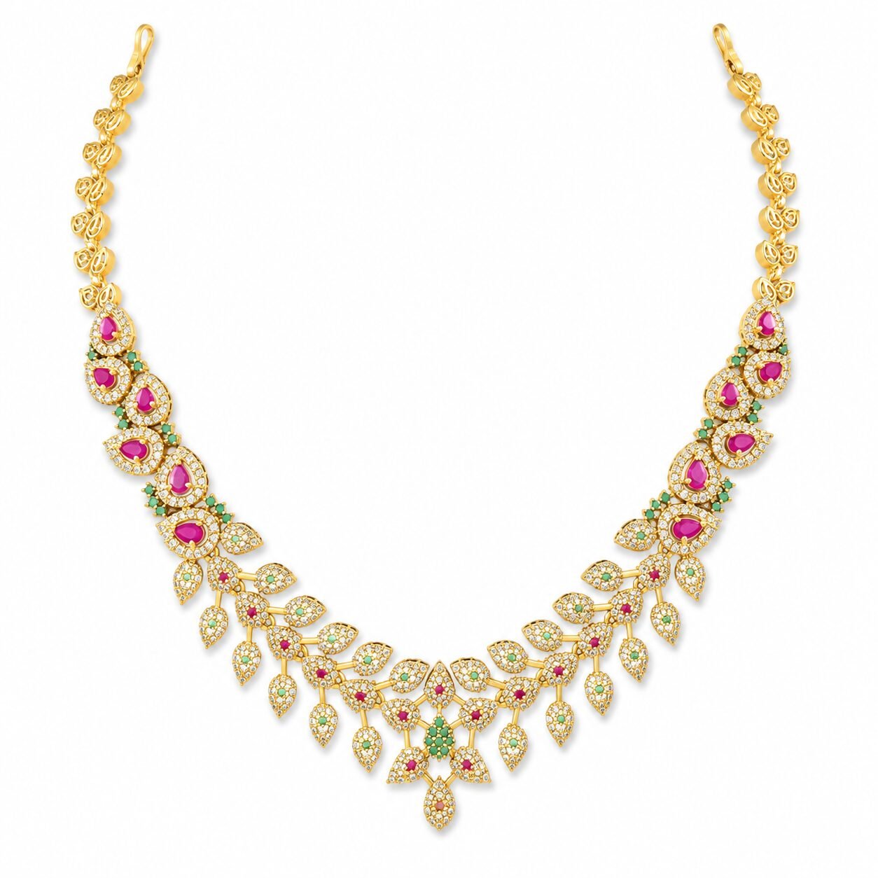 Mayura Ruby & Emerald Leaf Necklace Set — view 3 of 4