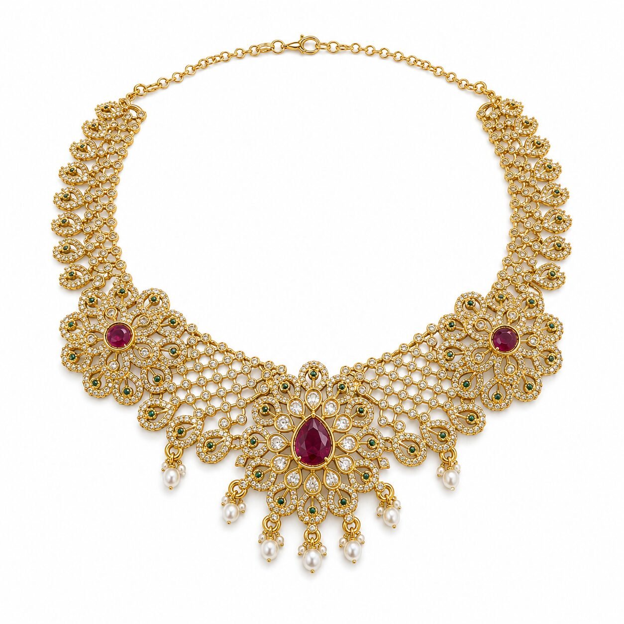 Maharani Ruby Peacock Necklace Set - Image 4