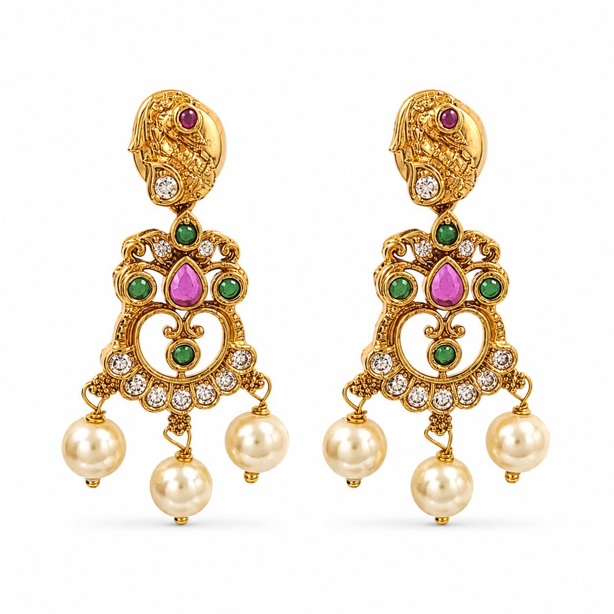 Maharani Kundan Pearl Necklace & Earrings Set — view 3 of 4