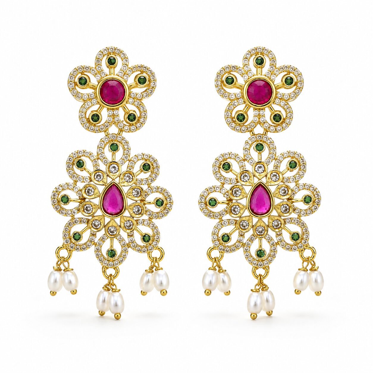 Maharani Ruby Peacock Necklace Set - Image 3