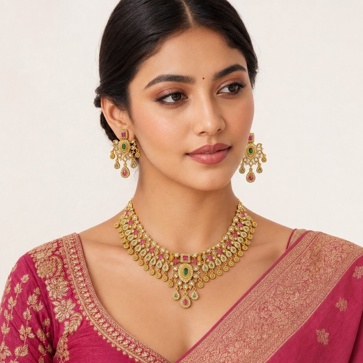 Maharani Navratna Kundan Necklace Set - Image 2