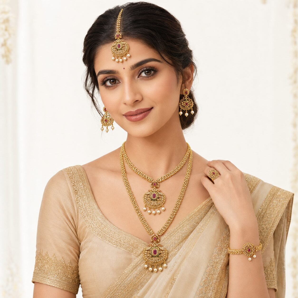Maharani Ruby Kundan Bridal Jewellery Set - Image 2