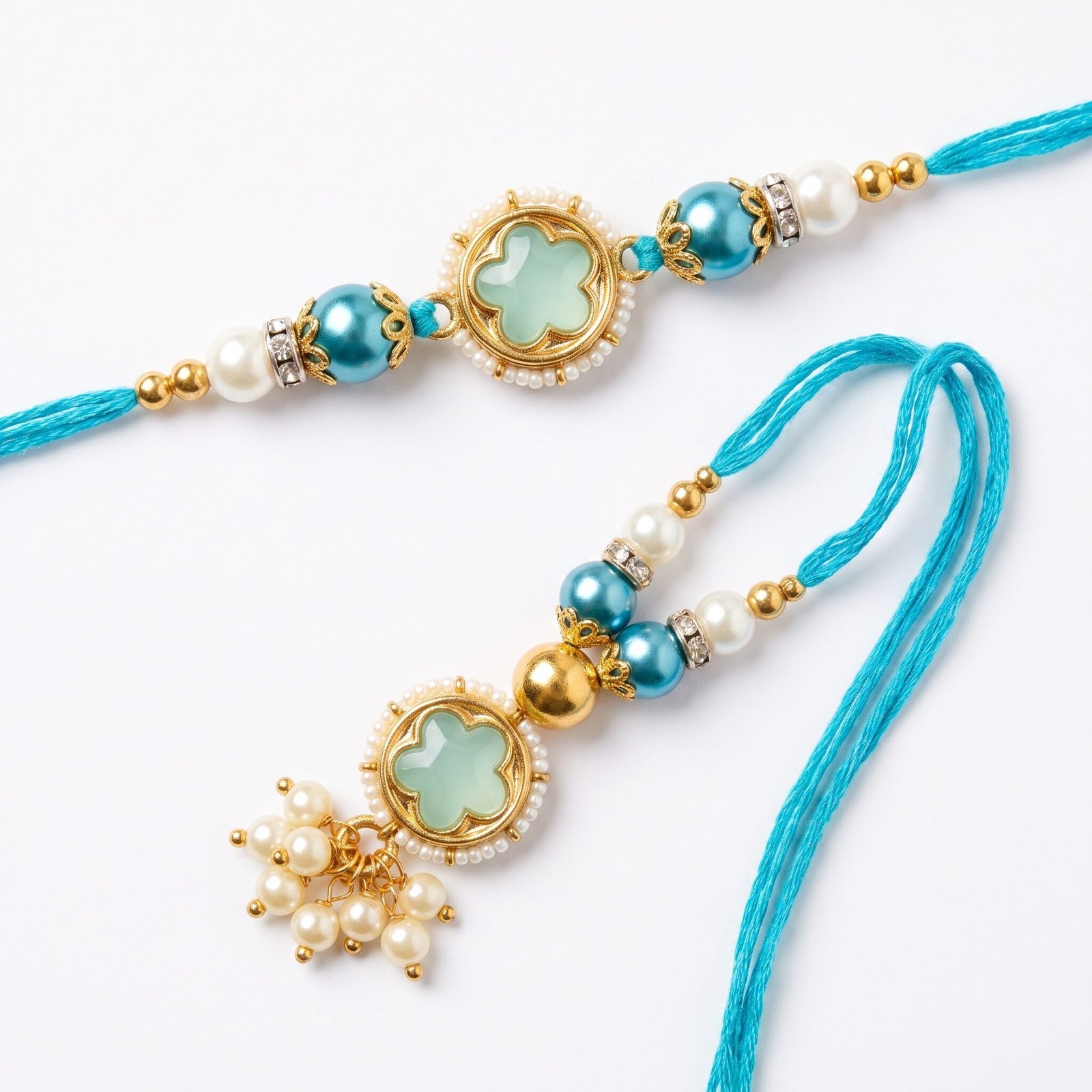 Aqua Pearl Bhaiya Bhabhi Rakhi Set