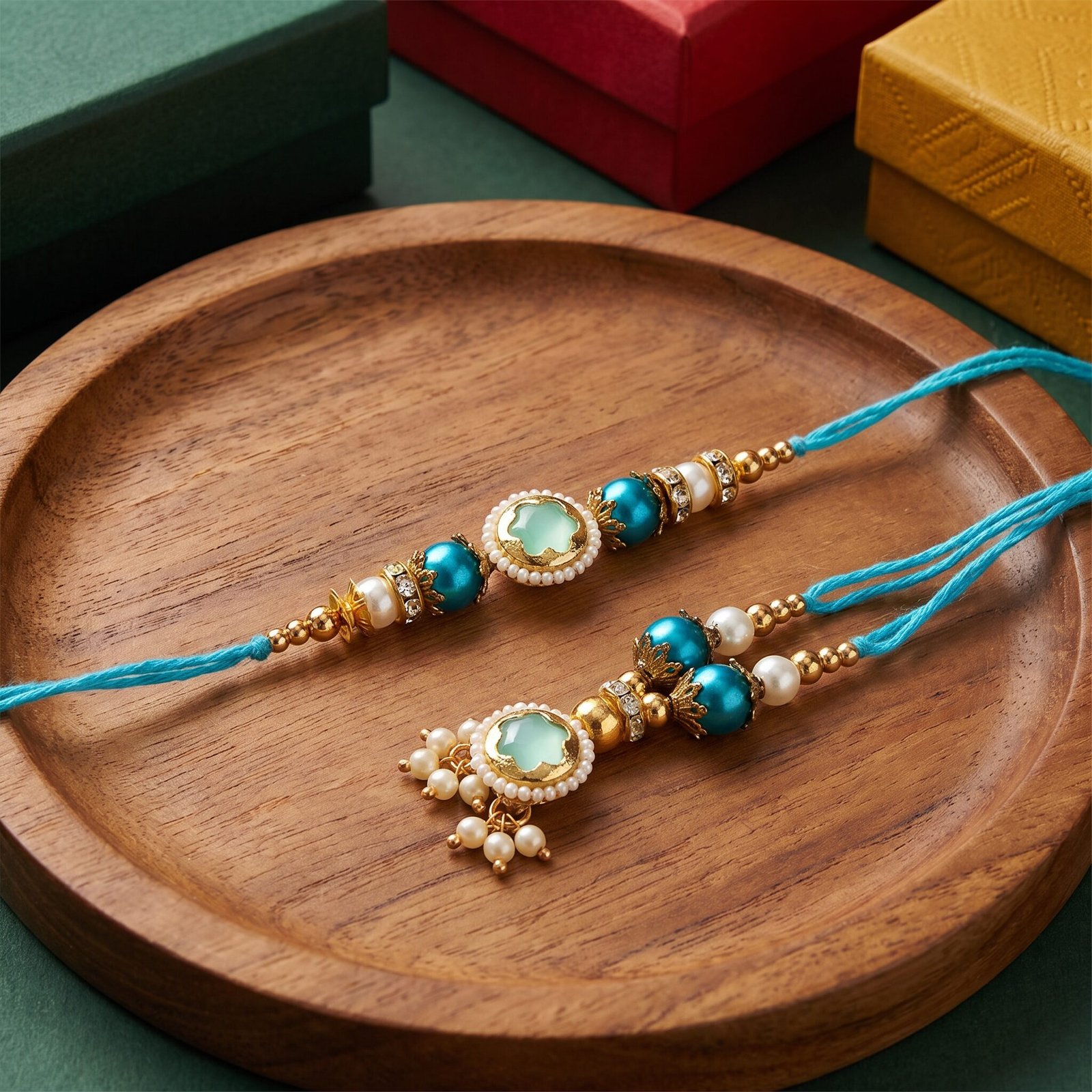 Aqua Pearl Bhaiya Bhabhi Rakhi Set — view 2 of 2