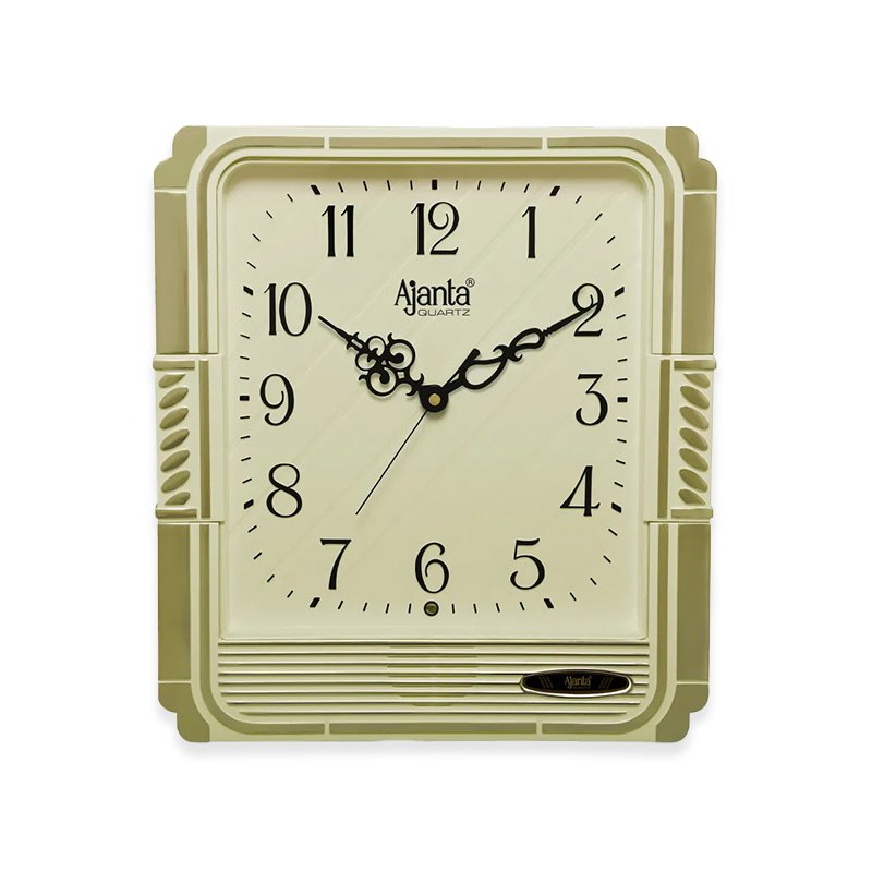 Ajanta Classic Square Quartz Wall Clock – Ivory Gold