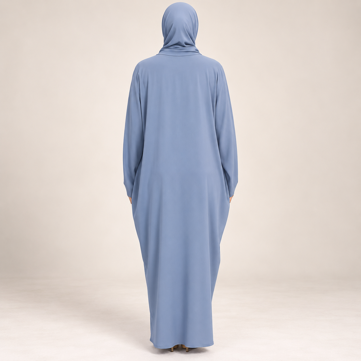 Dusty Blue Abaya with Floral Lace Insert Panels — view 2 of 4