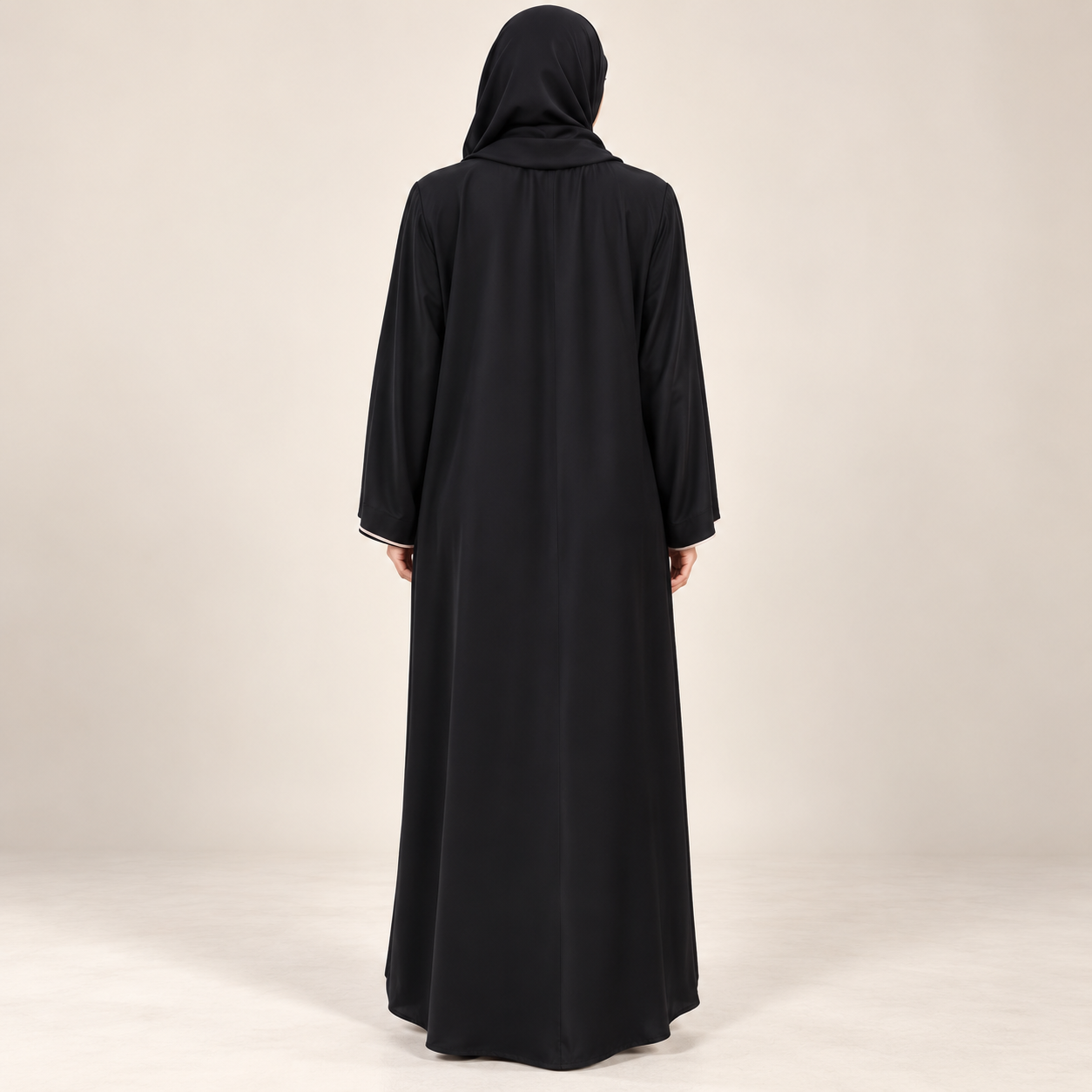 Black Abaya with Green and White Leaf Appliqué — view 2 of 3