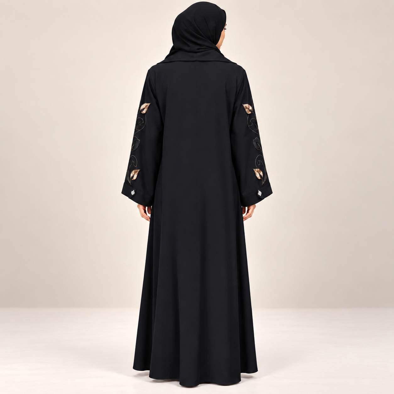 Black Abaya with Gold and Silver Floral Embroidery — view 5 of 5