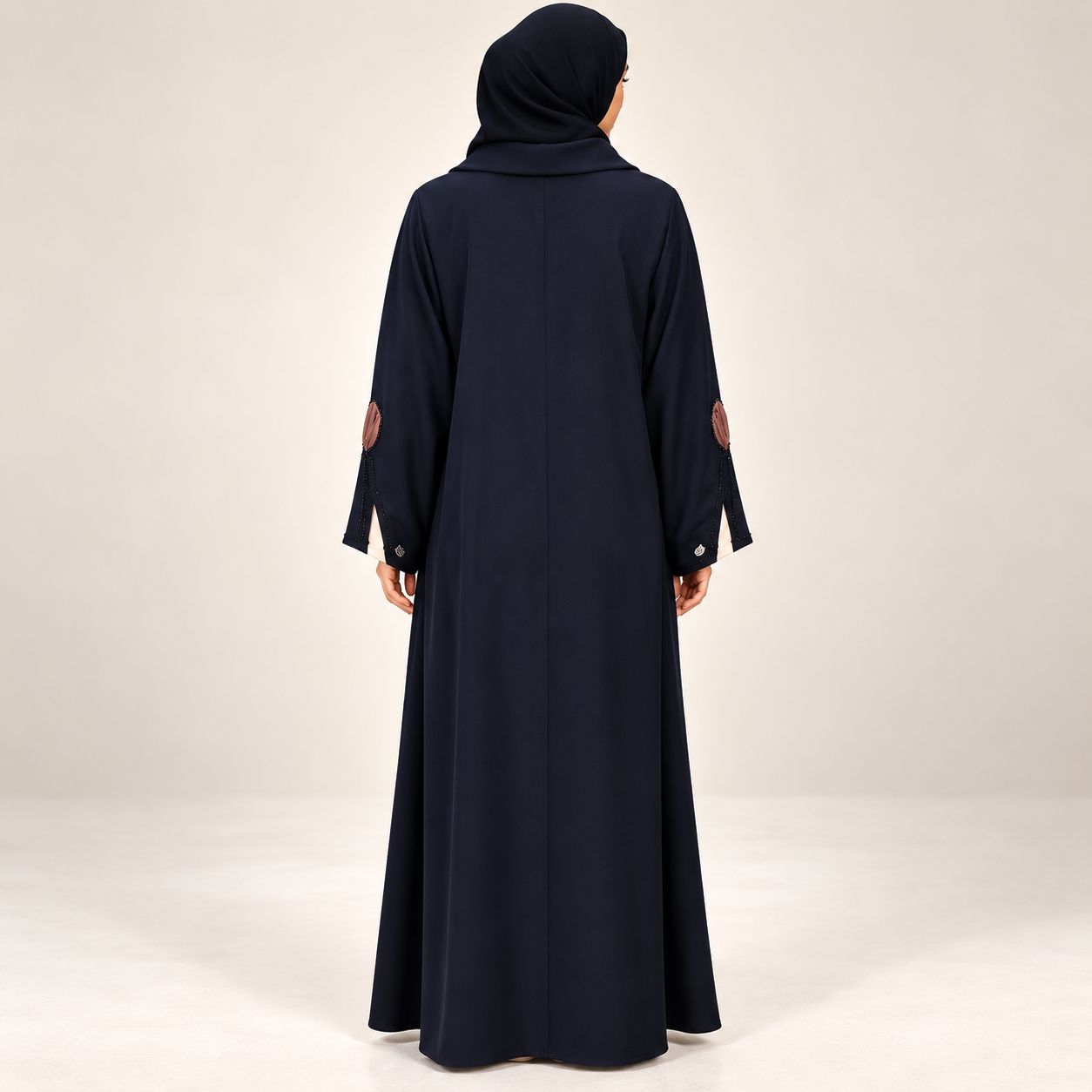 Black Abaya with Copper Leaf Appliqué and Beaded Stems — view 2 of 4