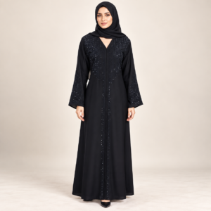 Black Abaya with Scattered Crystal Detailing