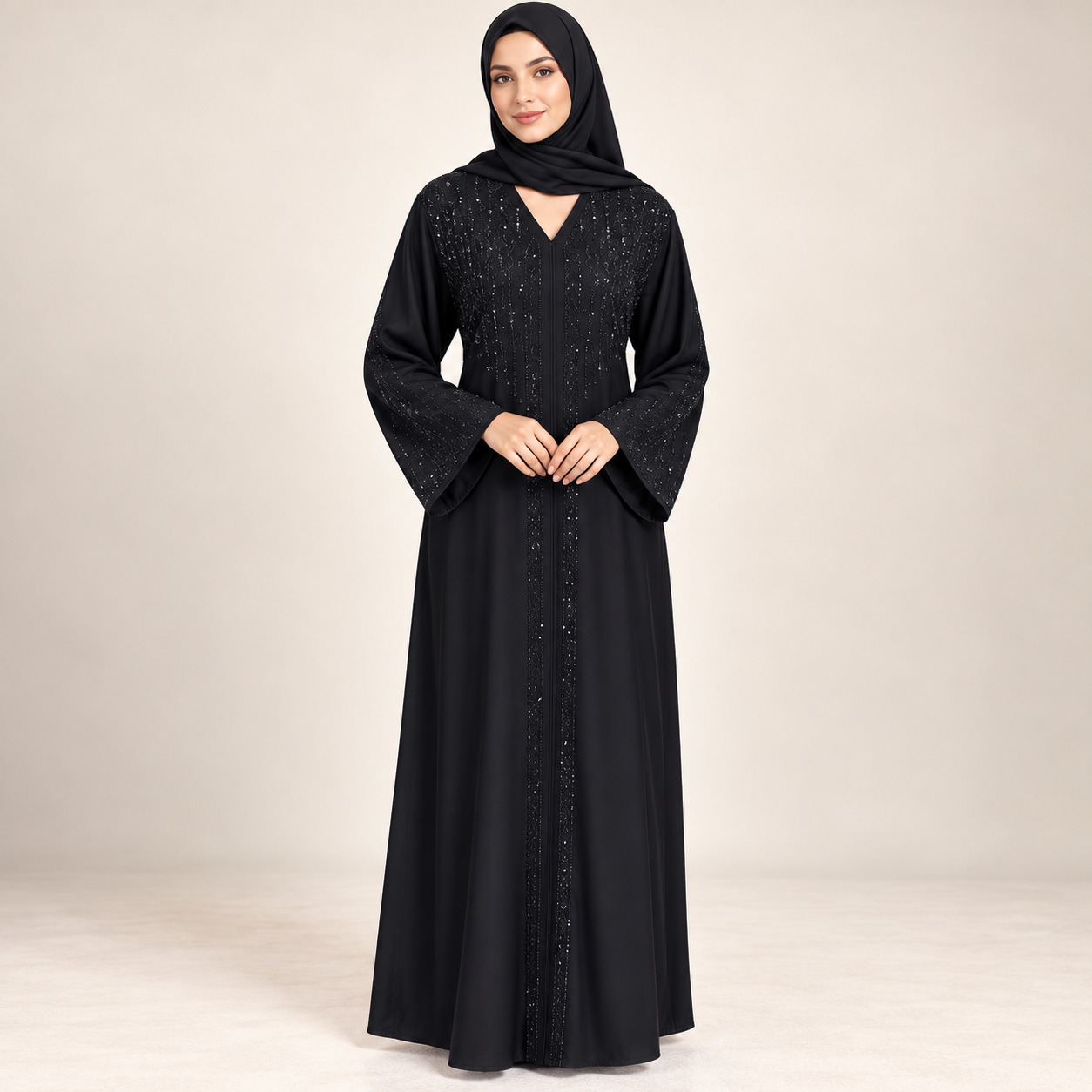 Black Abaya with Scattered Crystal Detailing — view 3 of 4