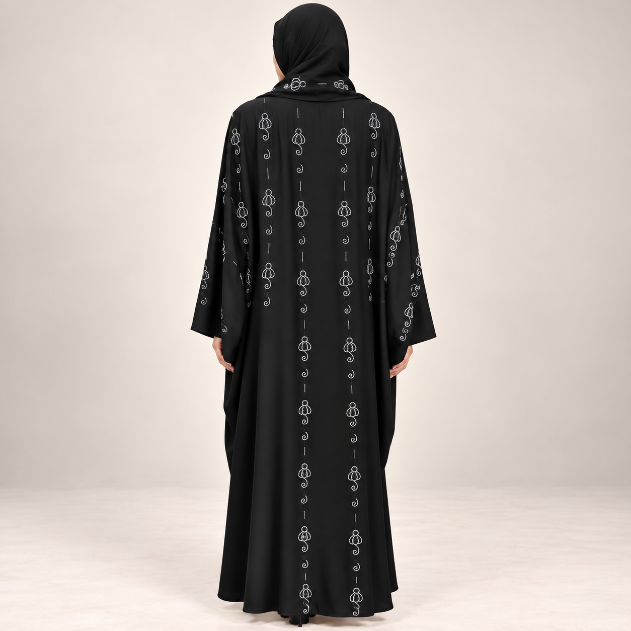 Black Butterfly Abaya with Silver Motif Embroidery — view 2 of 4