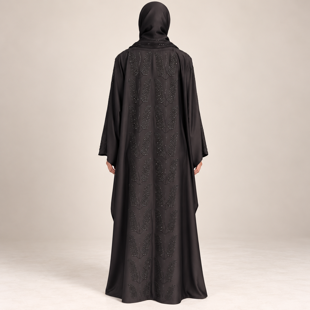 Black Butterfly Abaya with Zip Front and Sparkle Lattice Panels — view 2 of 3