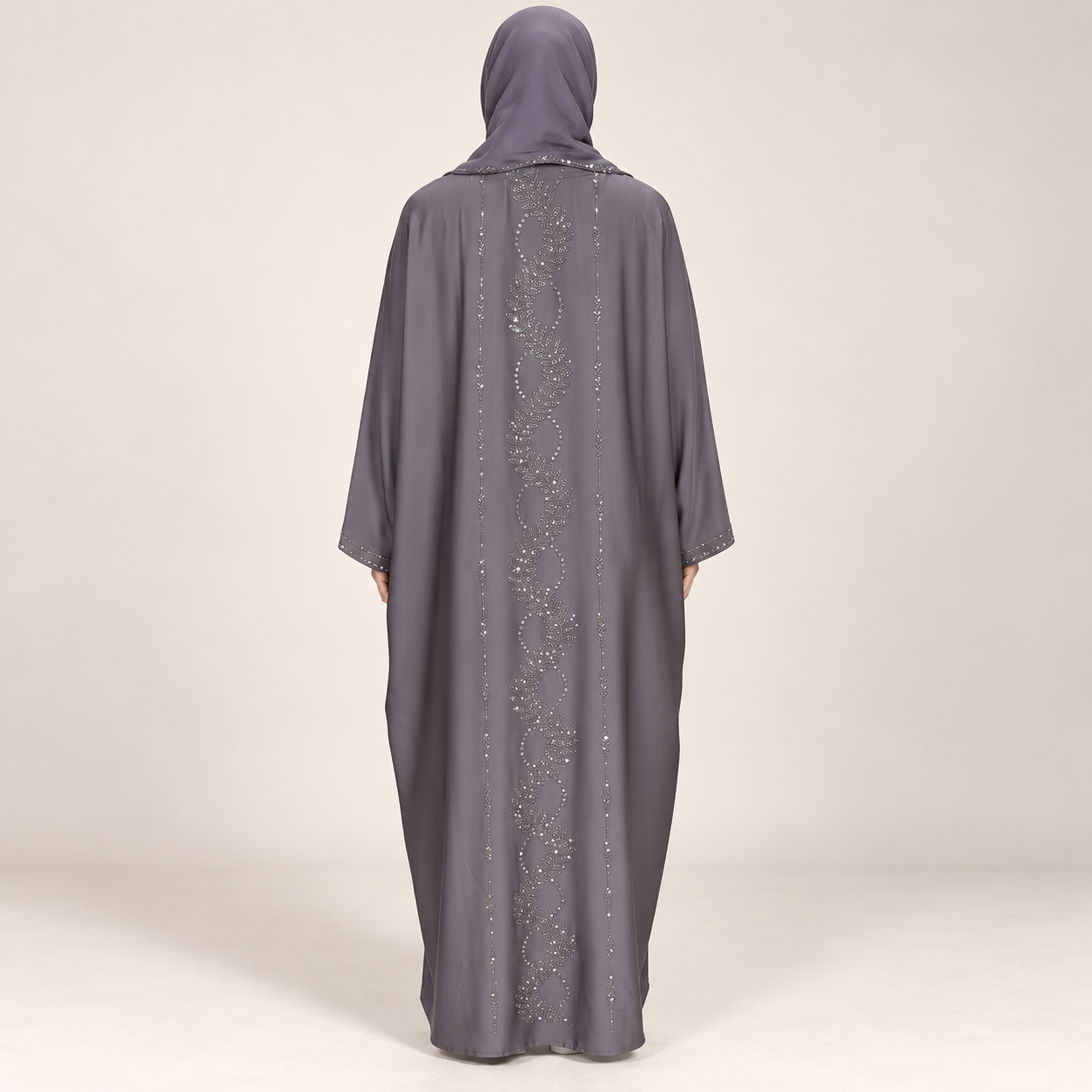 Slate Grey Butterfly Abaya with Sparkling Vertical Panels — view 2 of 4