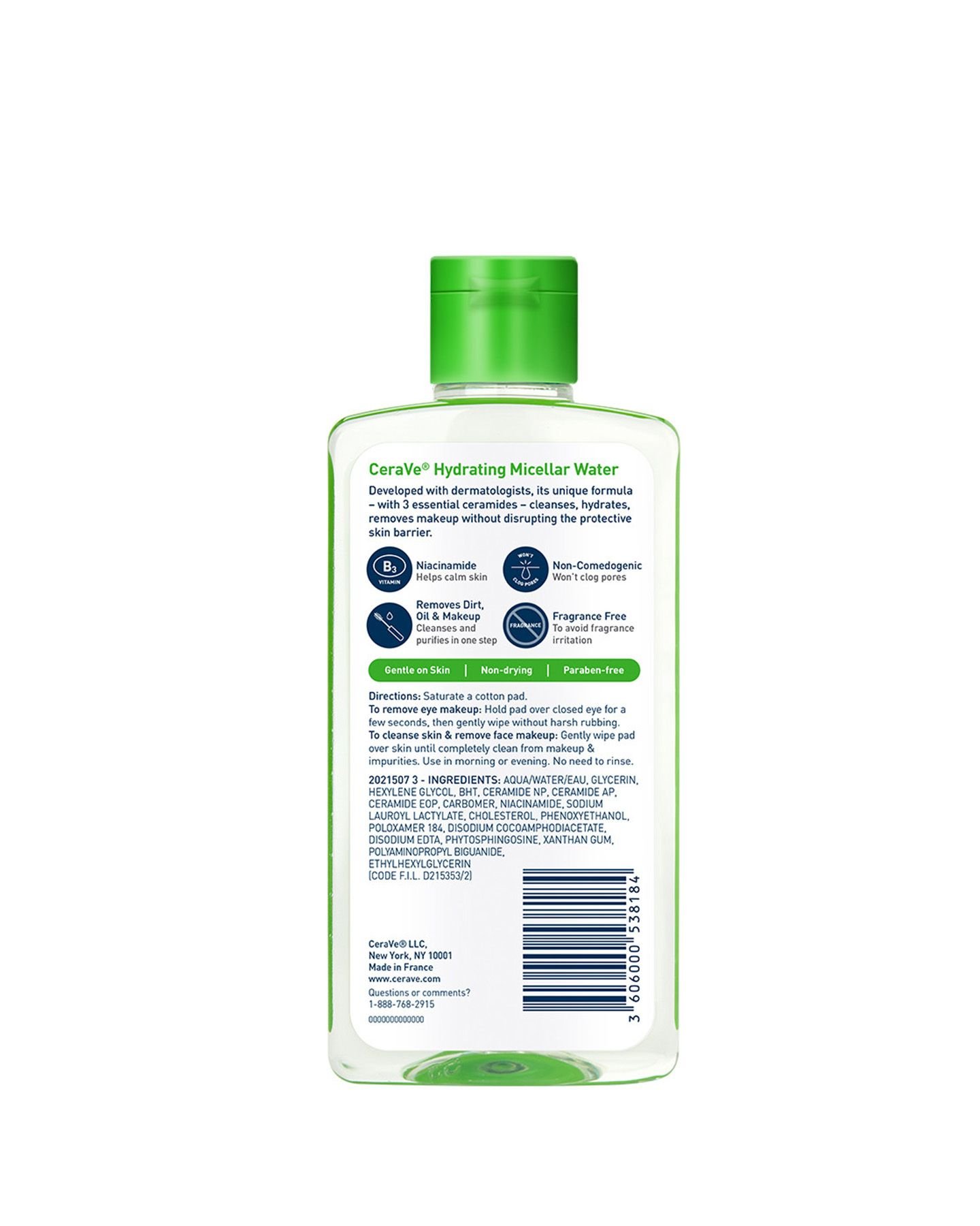 CeraVe Hydrating Micellar Water 296ml back label