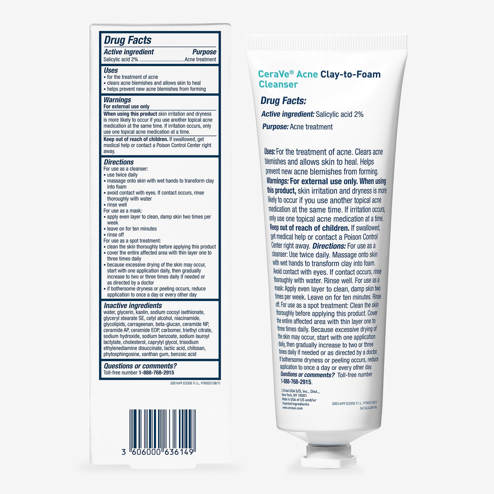 CeraVe Acne Clay-to-Foam Cleanser 118ml back label