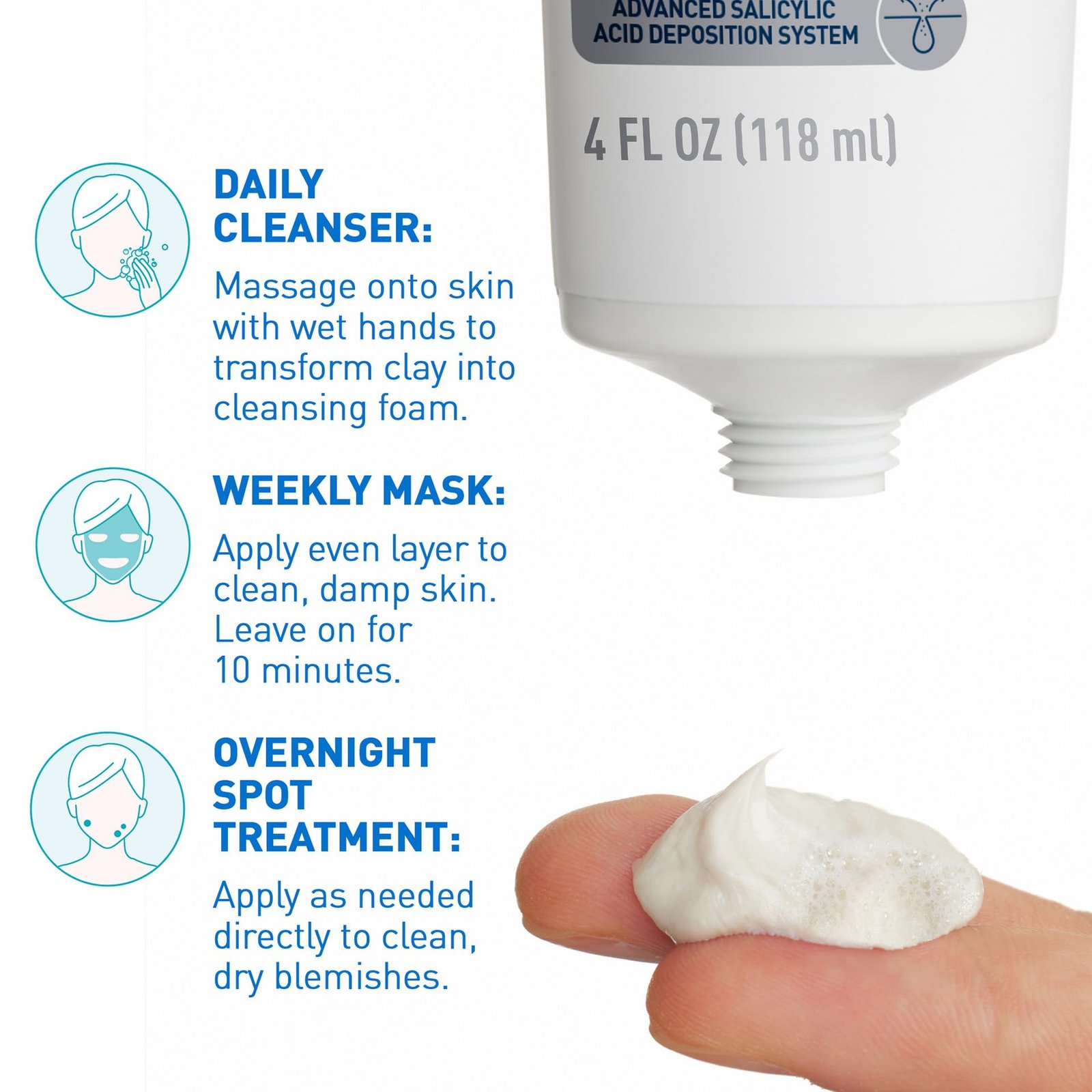 CeraVe Acne Clay-to-Foam Cleanser 118ml product benefits