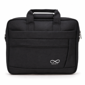 Black fabric multi-pocket laptop briefcase bag, front view