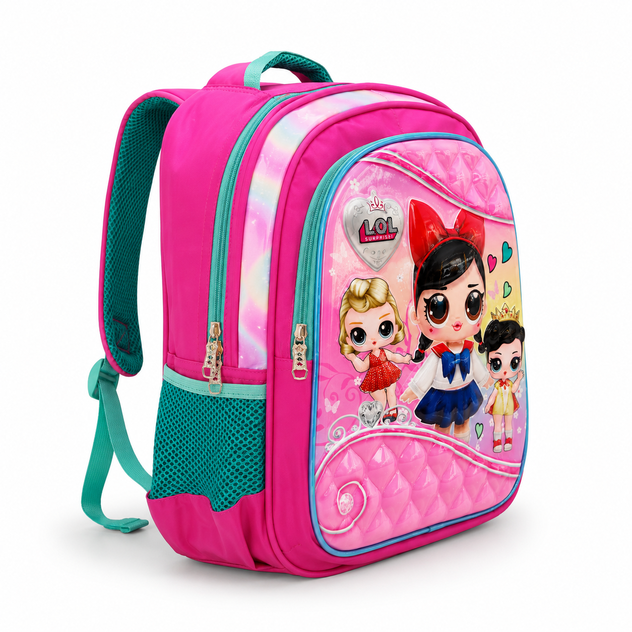 Pink girls backpack showing padded shoulder straps