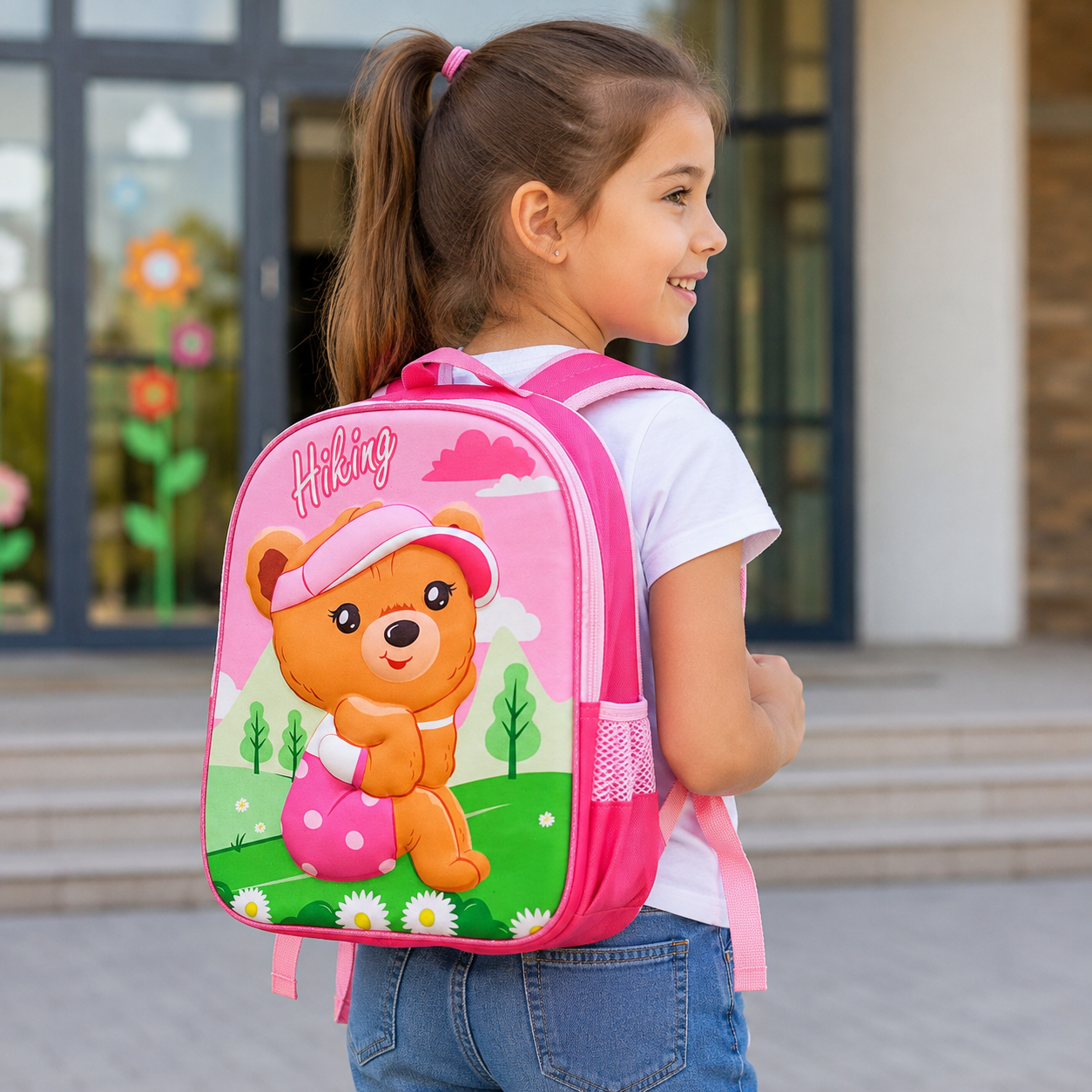 Kids' Teddy Bear Print School Backpack – Pink — view 4 of 4