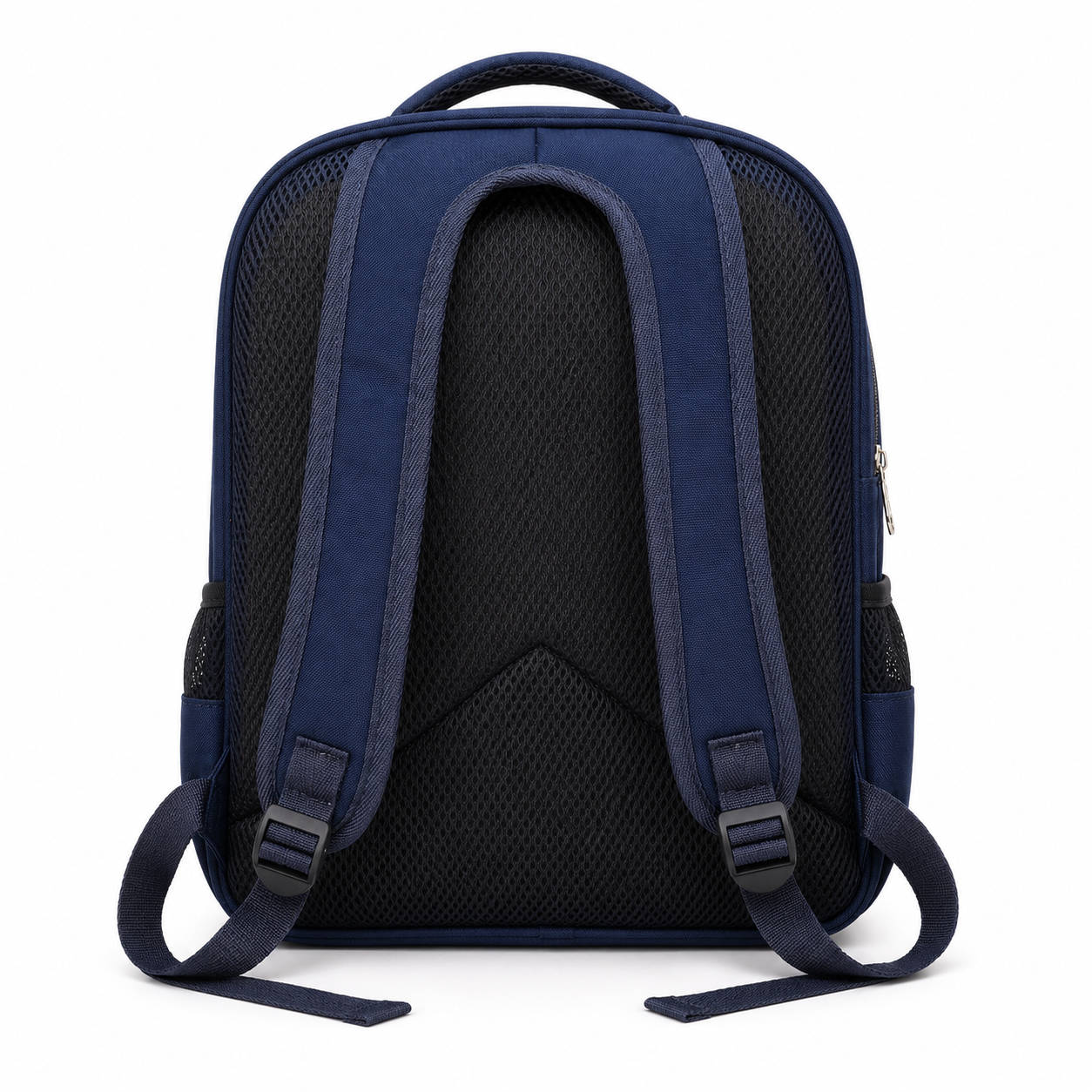 Navy blue school bag detail of padded shoulder straps