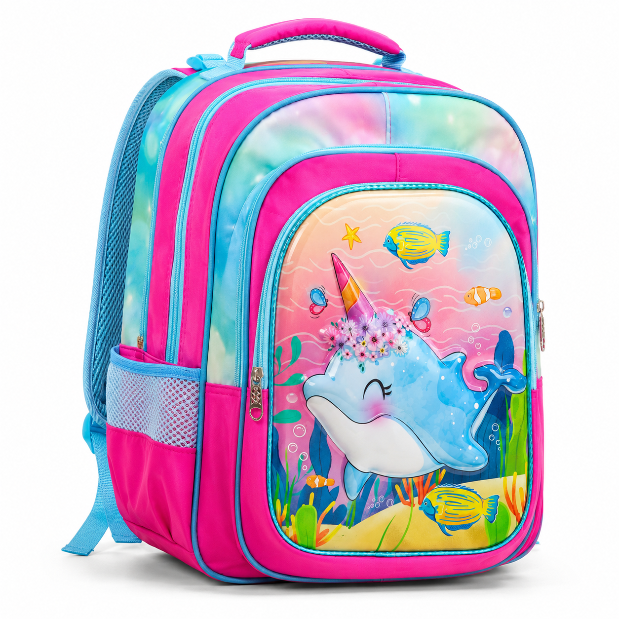 Kids' Sea Life Print School Backpack – Pink & Blue