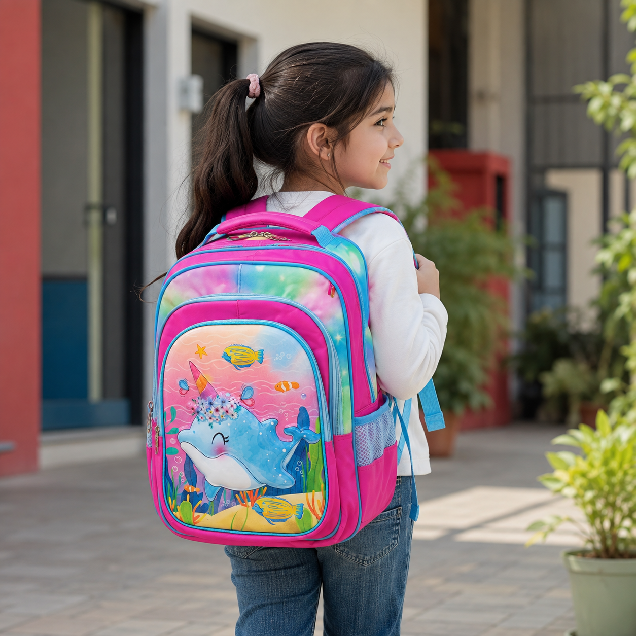 Kids' Sea Life Print School Backpack – Pink & Blue — view 3 of 4